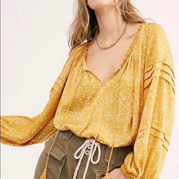 NWT Free People All Tucks Bodysuit size S yellow - Picture 1 of 8